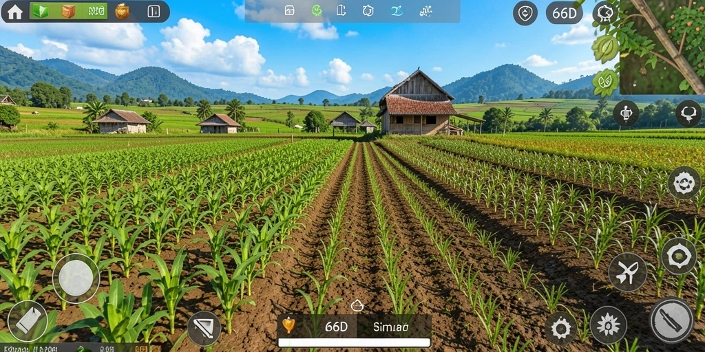 Tampilan gameplay 66D yang menarik dengan aktivitas pertanian.