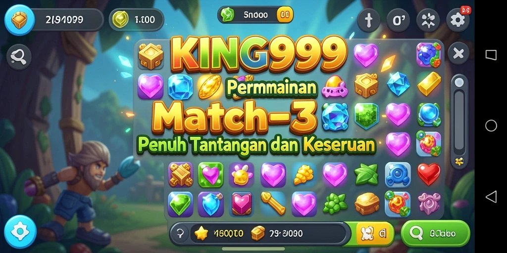 Tampilan menarik gameplay game Match-3 KING999 dengan elemen warna-warni.
